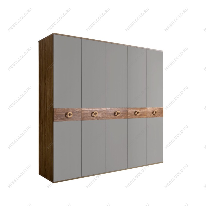 Шкаф 5-ти дв. Bogemia Woodline Wood Fi (Серый/Золото) БМШ2/5(Wo)