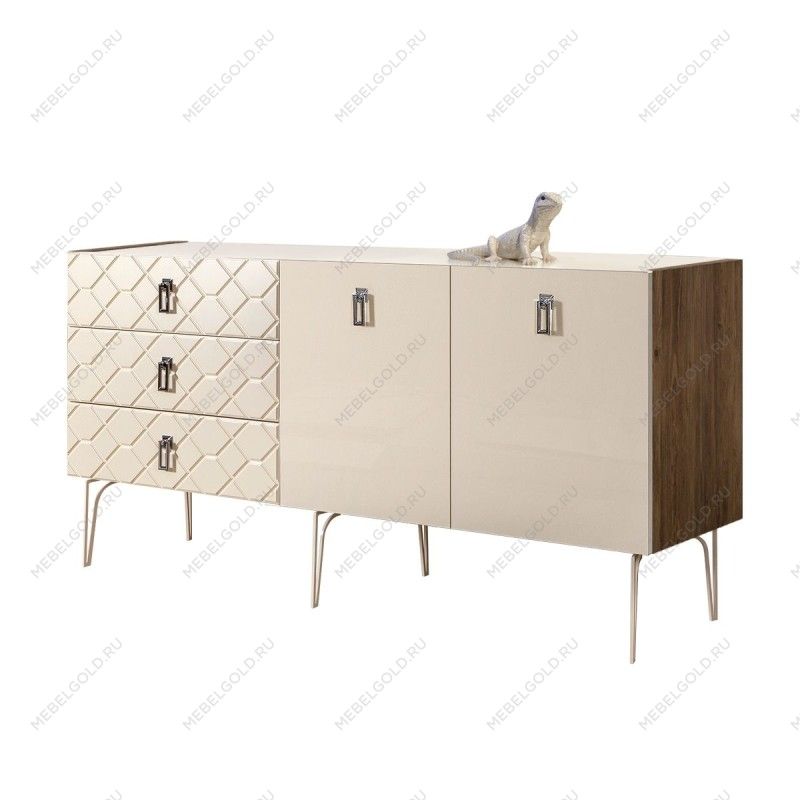 Комод 1.6м Bogemia Woodline Fa (Слоновая кость) (Lakobel/Хром) БМКМ-4