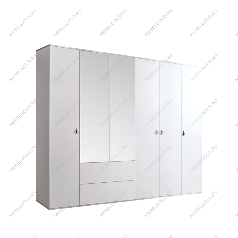 Шкаф 5-ти дверный с зеркалом, с ящиками Римини (Белый/Серебро) РМШ1/51