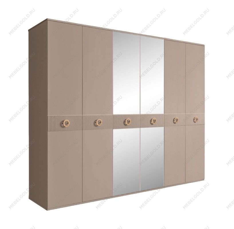 Шкаф 6-ти дв. с зеркалами Bogemia Fillini (Мокка/Золото) БМШ1/6(Fi)