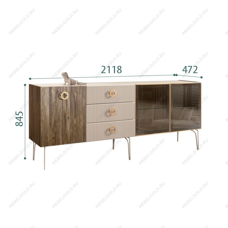 Комод 2.1м Bogemia Woodline Wood Fi (Ваниль) (Lakobel/Золото) БМКМ-5[5][10]