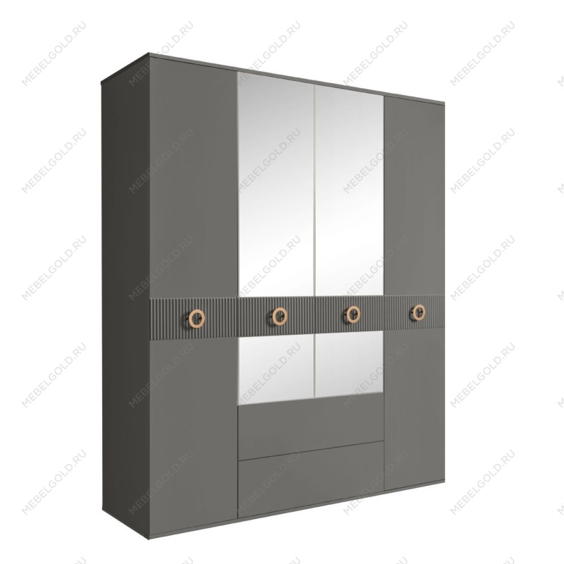 Шкаф 4-х дверный с зеркалами, с ящиками, Bogemia Fillini (Серый/Золото) БМШ1/41(Fi)