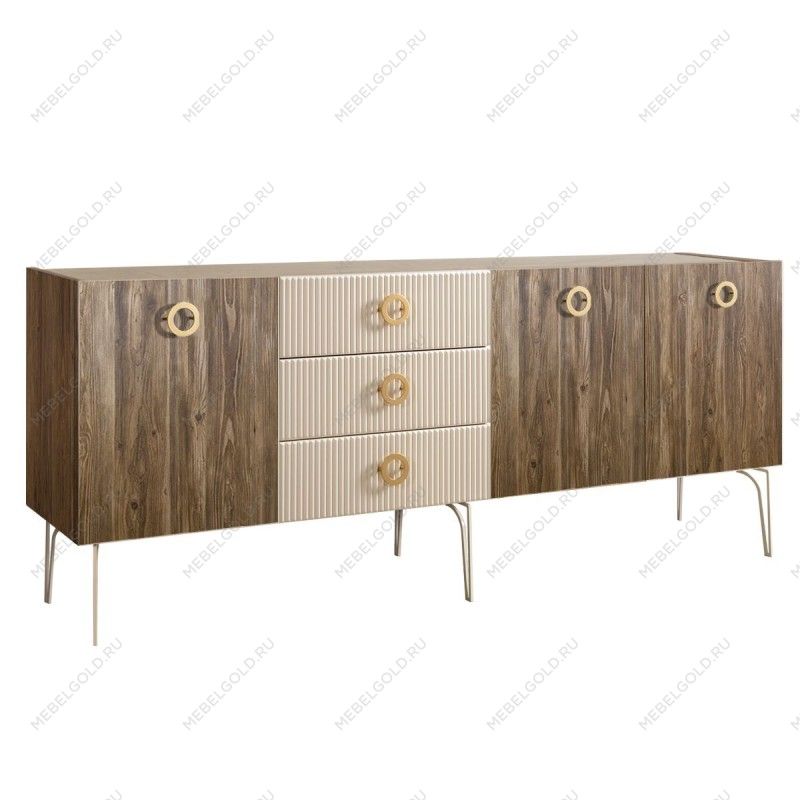 Комод 2.1м Bogemia Woodline Wood Fi (Слоновая кость) (Novabuk/Золото) БМКМ-5