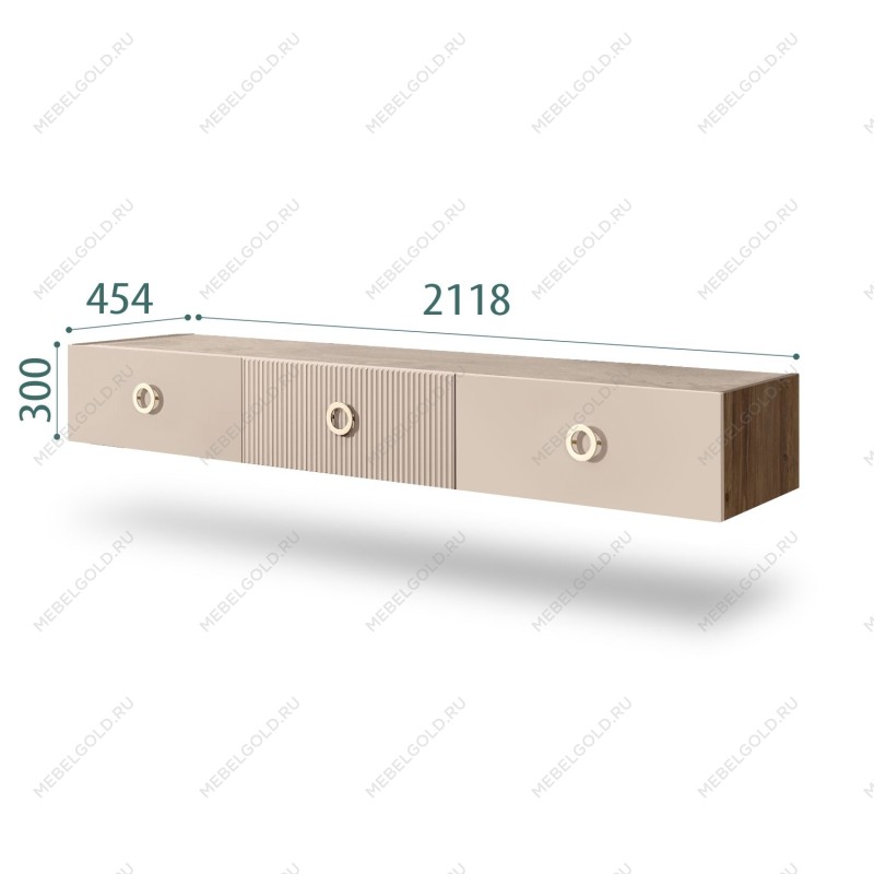 Тумба телевизионная 2.1м Bogemia Woodline Fly Fi (Ваниль) (Novabuk/Золото) БМТ-2[10]