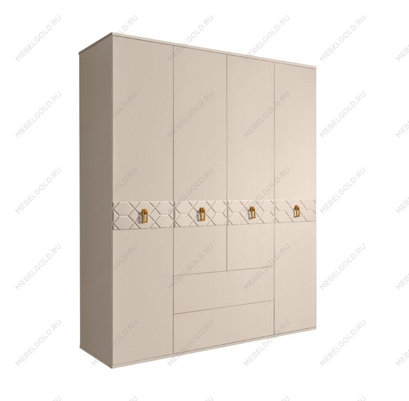 Шкаф 4-х дверный с ящиками, Bogemia Farfalle (Ваниль/Золото) БМШ2/41(Fa)