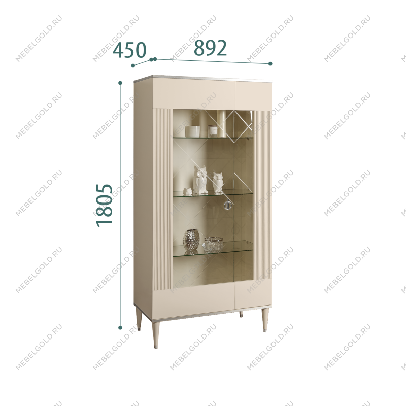 Витрина 2-ств. Римини СОЛО (Ваниль/Серебро) (Левая) РМВ2-2С(s)