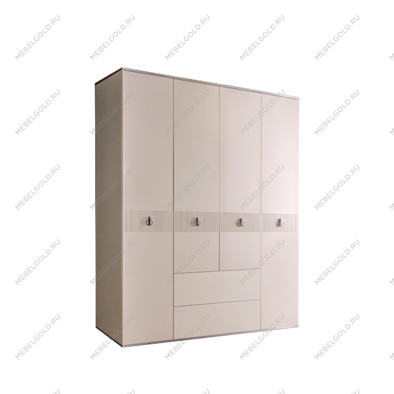 Шкаф 4-х дверный с ящиками Римини СОЛО (Слоновая кость/Серебро) РМШ2/41(s)