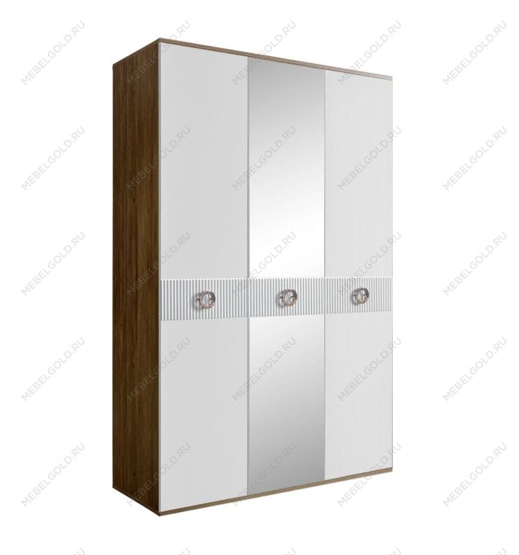 Шкаф 3-х дверный с зеркалом Bogemia Woodline Fi (Белый/Хром) БМШ1/3