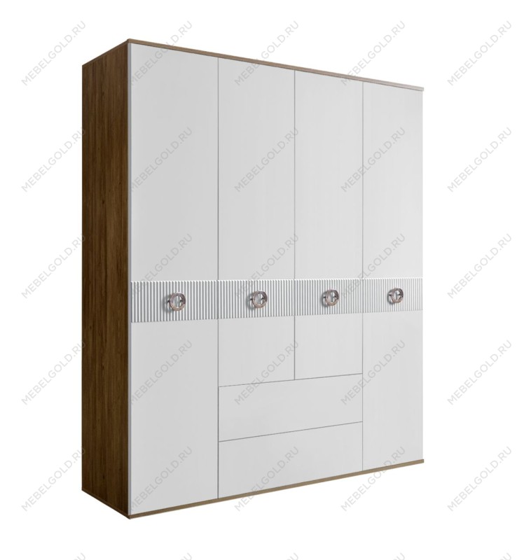 Шкаф 4-х дверный с ящиками Bogemia Woodline Fi (Белый/Хром) БМШ2/41