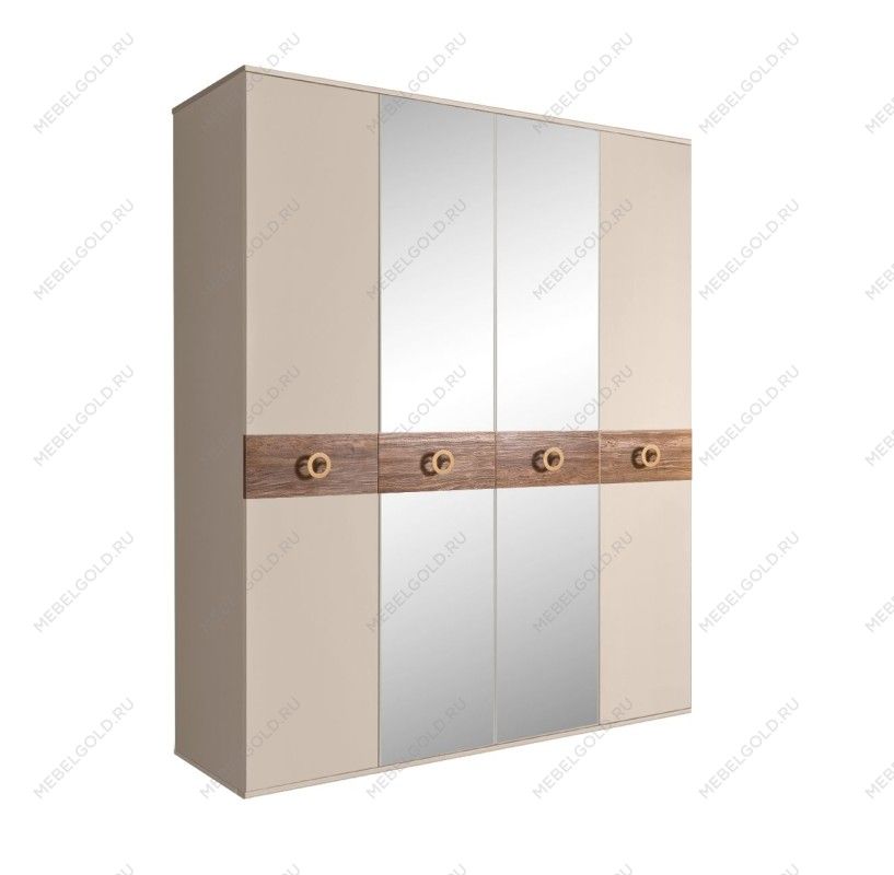 Шкаф 4-х дв. с зеркалами Bogemia Wood Fi (Ваниль/Золото) БМШ1/4(Wo)