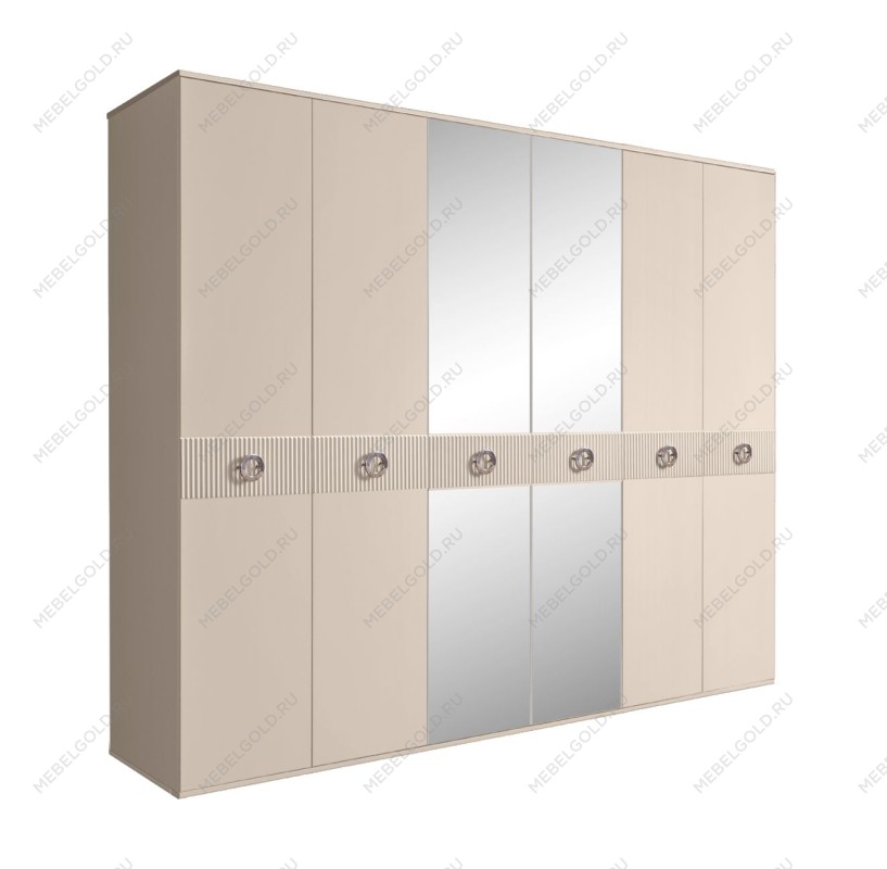 Шкаф 6-ти дв. с зеркалами Bogemia Fillini (Ваниль/Хром) БМШ1/6(Fi)