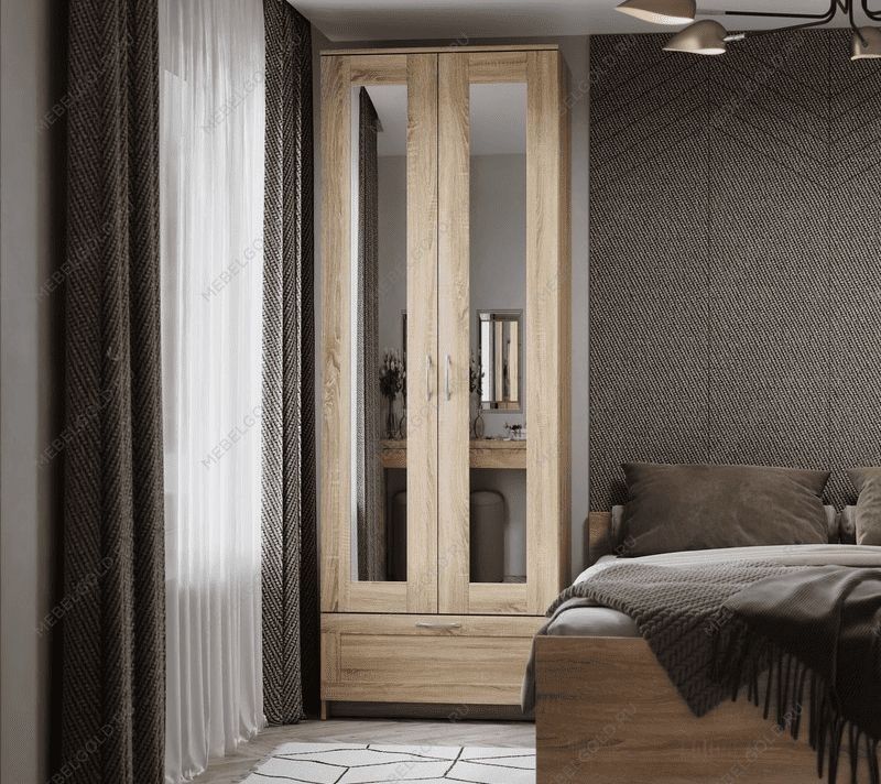 БРИМНЭС / СИРИУС Шкаф двухдверный ИКЕА / IKEA с одним выдвижным ящикам и двумя зеркалами, Дуб Сонома | изображение 4