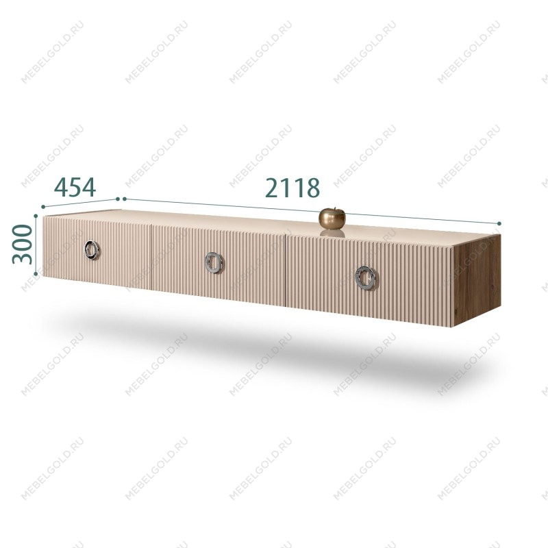 Тумба телевизионная 2.1м Bogemia Woodline Fly Fi (Ваниль) (Lakobel/Хром) БМТ-2