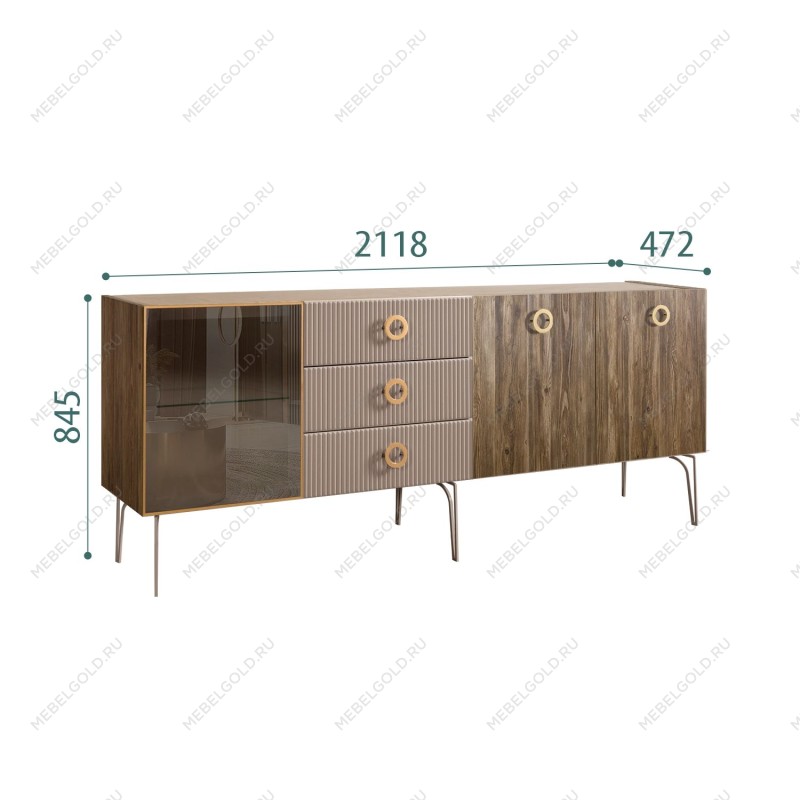 Комод 2.1м Bogemia Woodline Wood Fi (Мокка) (Novabuk/Золото) БМКМ-5[4]