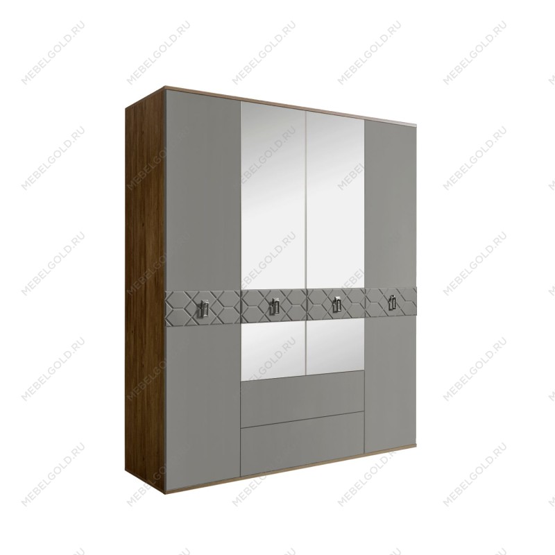 Шкаф 4-х дверный с зеркалами, с ящиками, Bogemia Woodline Fa (Серый/Хром) БМШ1/41(Fa)