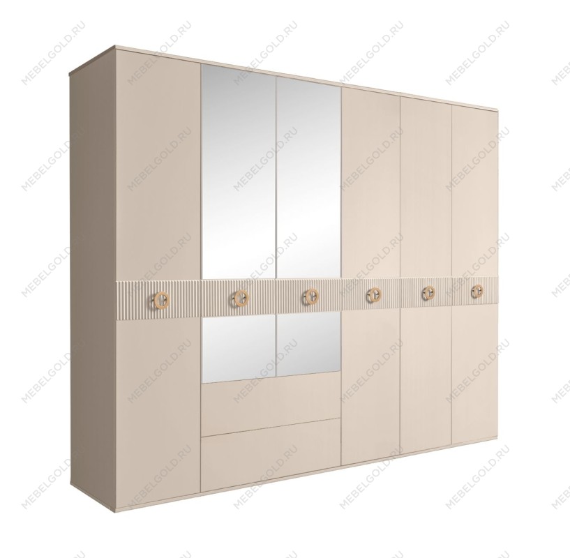 Шкаф 6-ти дверный с зеркалами, с ящиками, Bogemia Fillini (Ваниль/Золото) БМШ1/61(Fi)