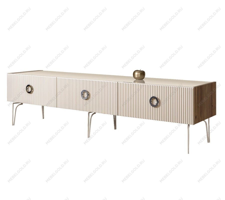 Тумба телевизионная 2.1м Bogemia Woodline Fi (Слоновая кость) (Lakobel/Хром) БМТ-2