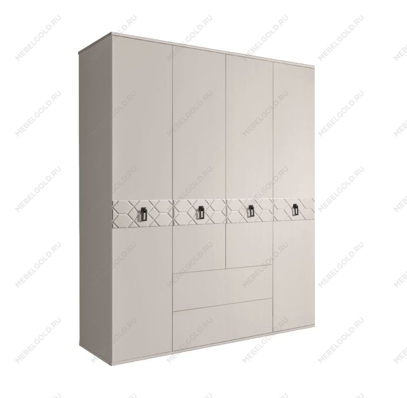 Шкаф 4-х дверный с ящиками, Bogemia Farfalle (Шелк/Черный) БМШ2/41(Fa)