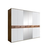 Шкаф 6-ти дв. с зеркалами Bogemia Woodline Wood Fi (Белый/Хром) БМШ1/6(Wo)