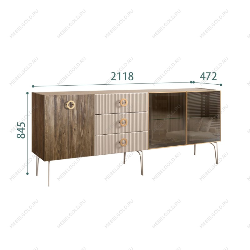 Комод 2.1м Bogemia Woodline Wood Fi (Ваниль) (Novabuk/Золото) БМКМ-5[5][10]
