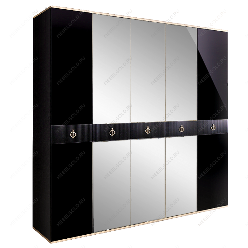 Шкаф 5-ти дверный с зеркалом Римини СОЛО (Черный/Золото) РМШ1/5(s)