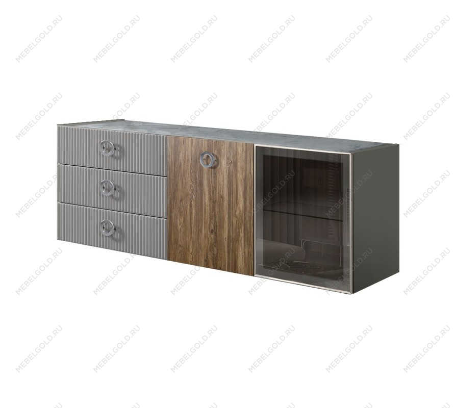 Комод 1.6м Bogemia Fly Wood Fi (Серый) (Novabuk/Хром) БМКМ-4[5][10]