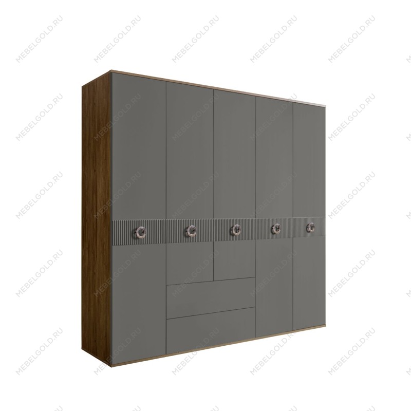 Шкаф 5-ти дверный с ящиками, Bogemia Woodline Fi (Серый/Хром) БМШ2/51(Fi)