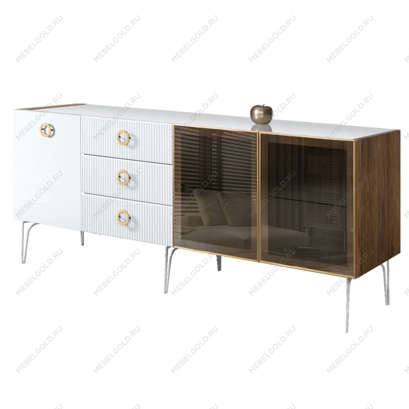 Комод 2.1м Bogemia Woodline Fi (Белый) (Lakobel/Золото) БМКМ-5[5][10]