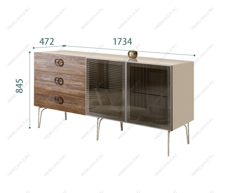 Комод 1.6м Bogemia Wood Fi (Ваниль) (Lakobel/Хром) БМКМ-4(Wo)[5]