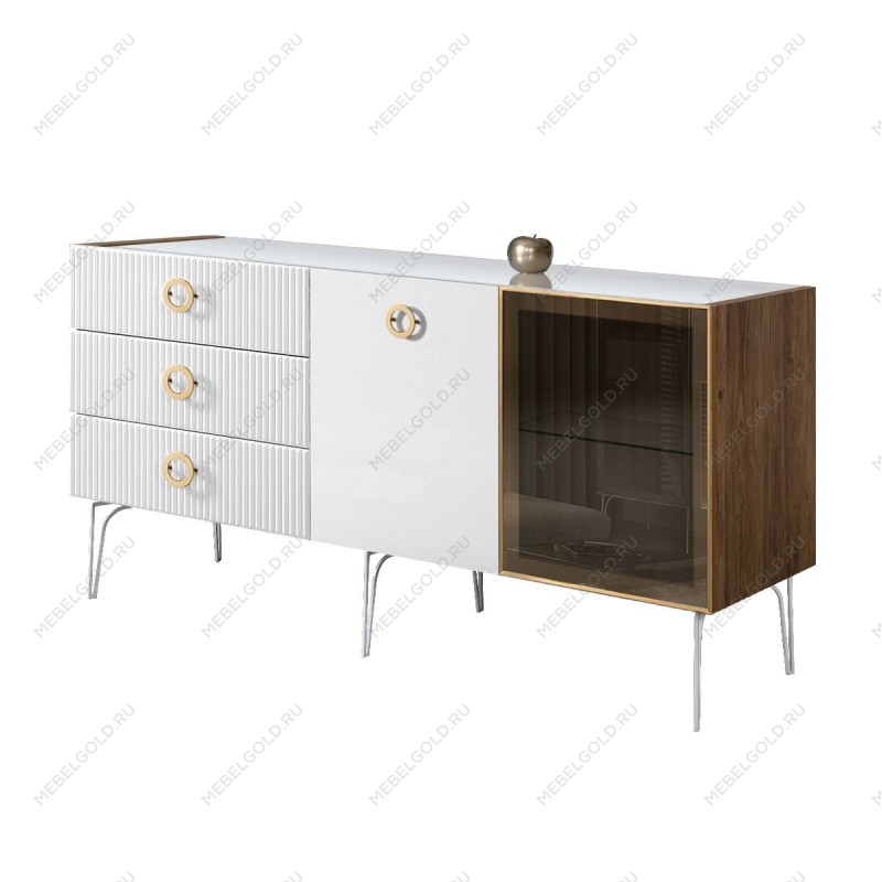 Комод 1.6м Bogemia Woodline Fi (Белый) (Lakobel/Золото) БМКМ-4[5][10]