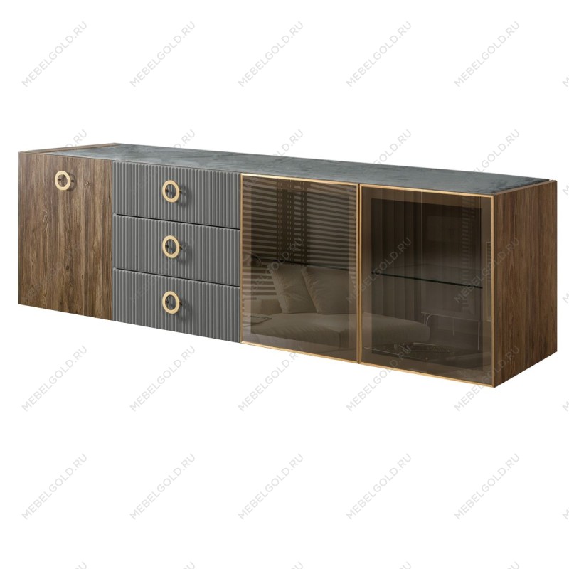 Комод 2.1м Bogemia Woodline Fly Wood Fi (Серый) (Novabuk/Золото) БМКМ-5[5][10]