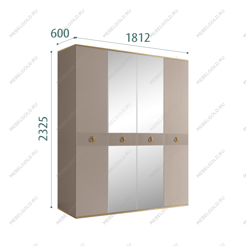 Шкаф 4-х дверный с зеркалом Римини СОЛО (Мокка/Золото) РМШ1/4(s)