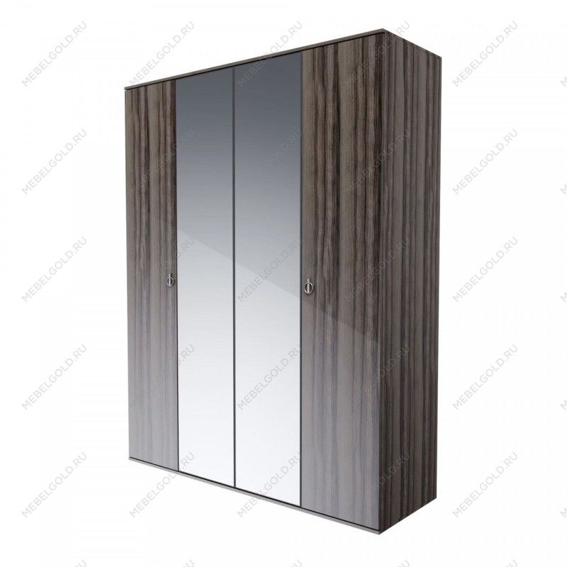 Шкаф 4-х дверный с зеркалом Римини (Орех империя/Серебро) РМШ1/4
