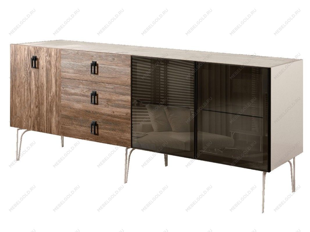 Комод 2.1м Bogemia Wood Fa (Слоновая кость) (Novabuk/Черный) БМКМ-5(Wo)[5][10]