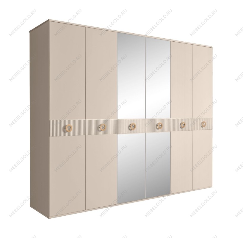 Шкаф 6-ти дв. с зеркалами Bogemia Fillini (Ваниль/Золото) БМШ1/6(Fi)