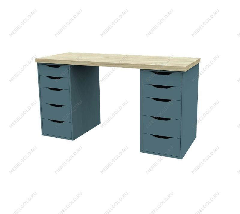 ИНГАР 2/55 стол письменный 140x75x55, дуб беленый/серо-бирюзовый | изображение 2