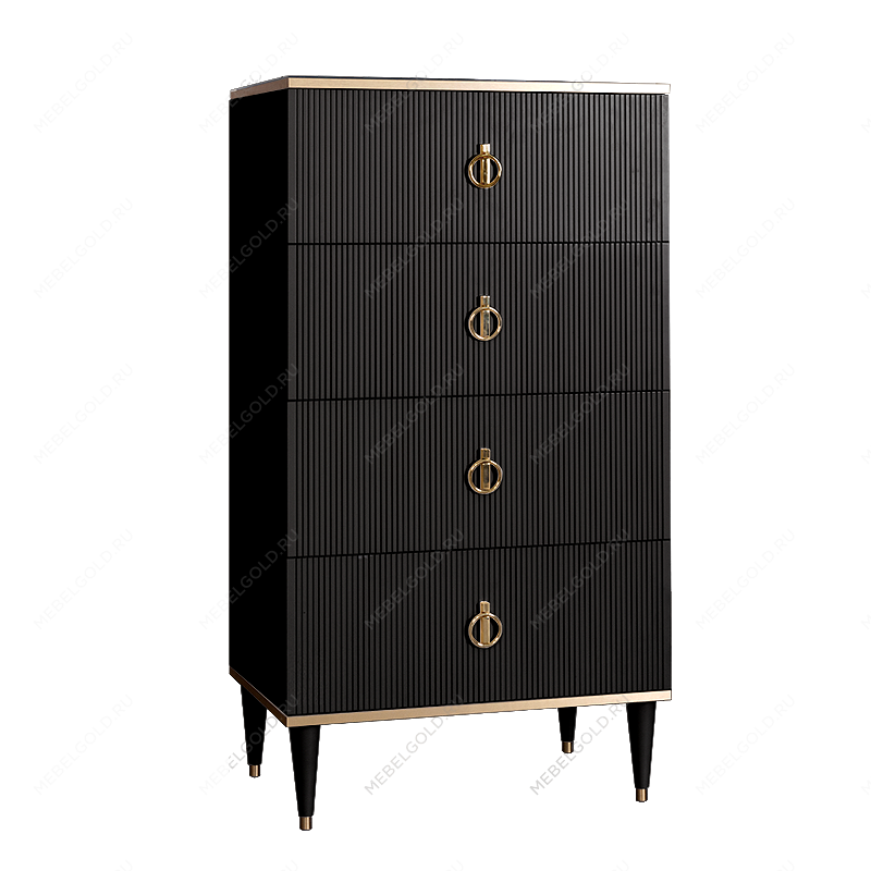 Комод 4 ящика Римини СОЛО (Черный/Золото) РМКМ-6(s)