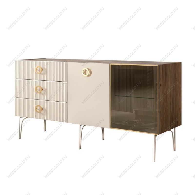 Комод 1.6м Bogemia Woodline Fi (Слоновая кость) (Novabuk/Золото) БМКМ-4[5][10]