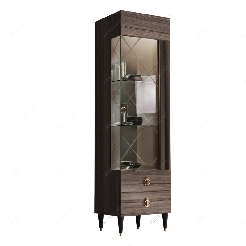 Витрина 1-ств. Римини СОЛО (Орех империя/Золото) (Правая) РМВ1-1С(s)