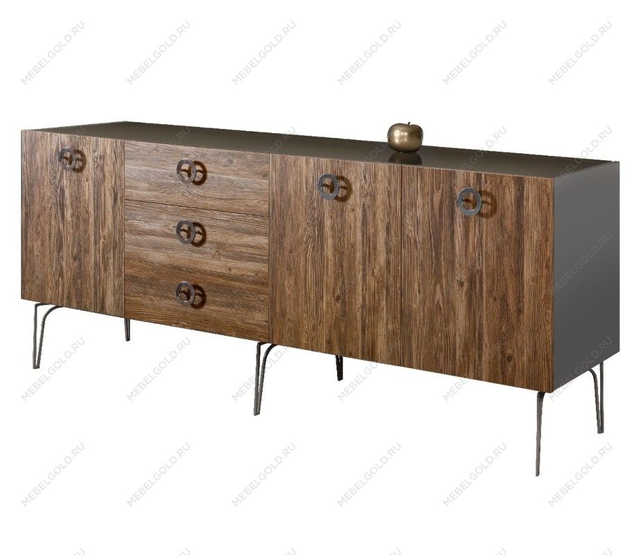 Комод 2.1м Bogemia Wood Fi (Серый) (Lakobel/Хром) БМКМ-5(Wo)