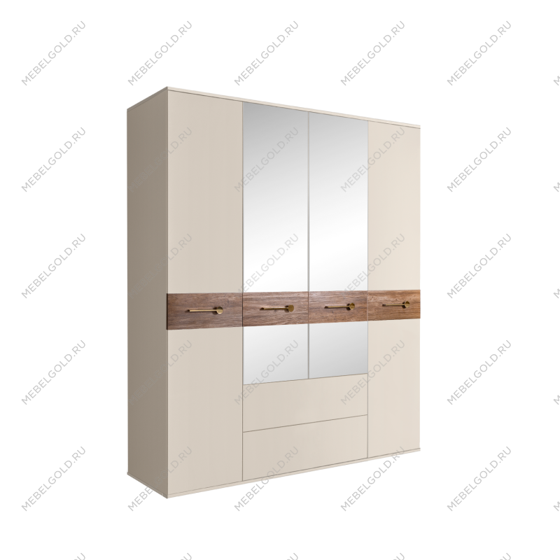 Шкаф 4-х дверный с зеркалами, с ящиками, Bogemia Wood Wo (Слоновая кость/Золото) БМШ1/41(Wo)