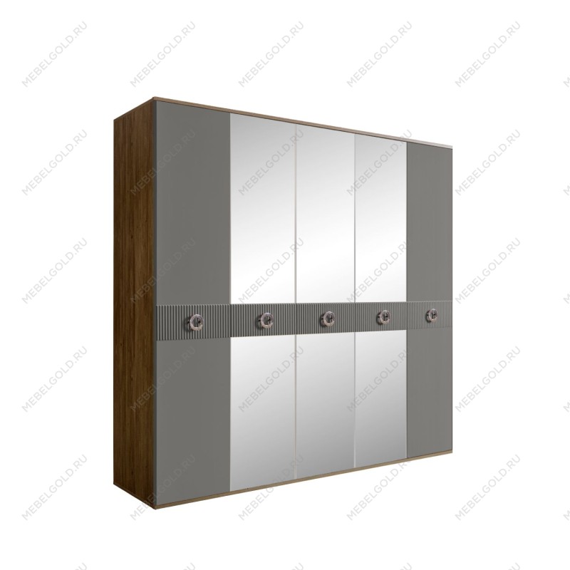 Шкаф 5-ти дв. с зеркалами Bogemia Woodline Fi (Серый/Хром) БМШ1/5(Fi)