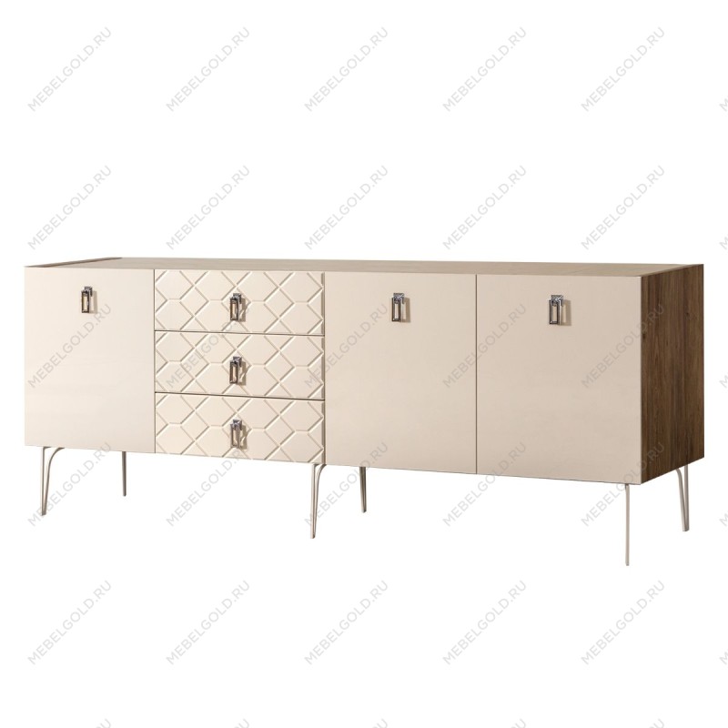 Комод 2.1м Bogemia Woodline Fa (Слоновая кость) (Novabuk/Хром) БМКМ-5