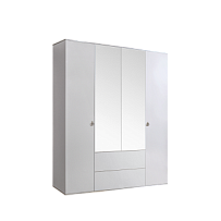 Шкаф 4-х дверный с зеркалом, с ящиками Римини (Белый/Серебро) РМШ1/41