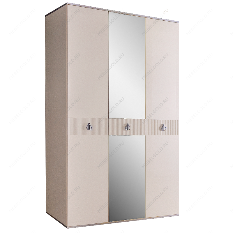 Лобня - Шкаф 3-х дв. (с зеркалом) для платья и белья Римини СОЛО (слоновая кость серебро) РМШ1/3 (s)