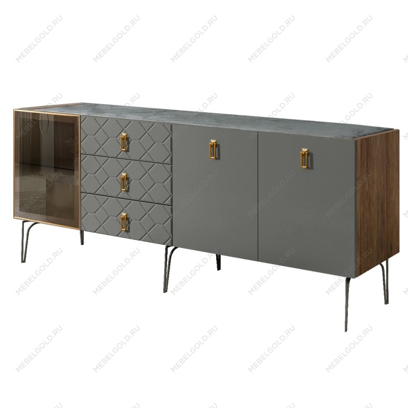 Комод 2.1м Bogemia Woodline Fa (Серый) (Novabuk/Золото) БМКМ-5[4]