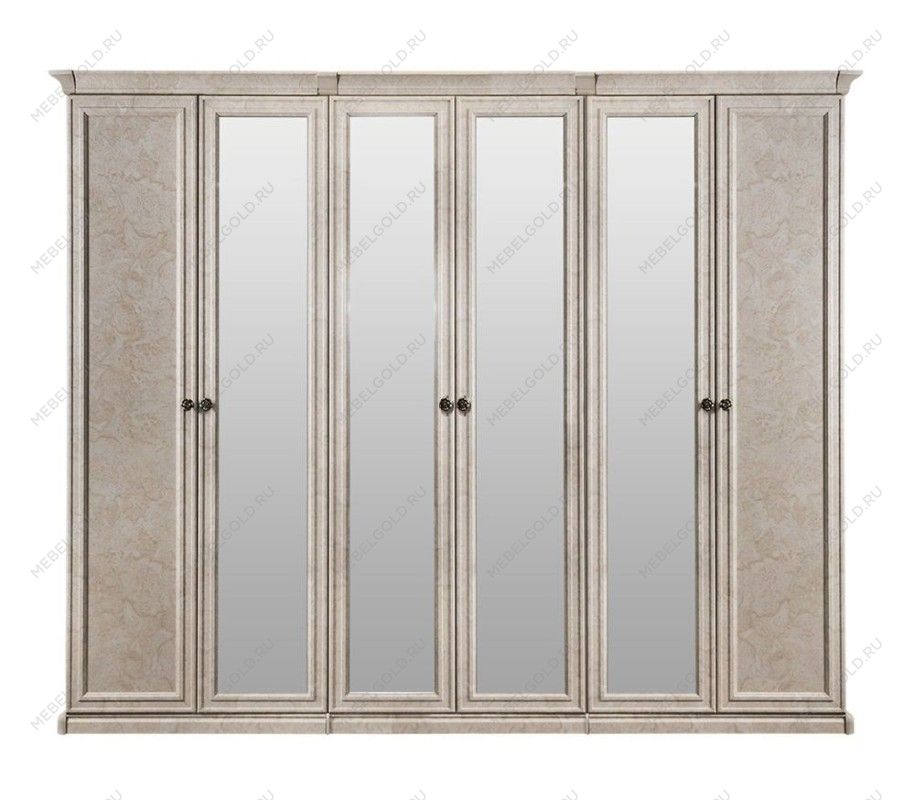 Шкаф Афина 6-дверный (2+2+2) с зеркалом крем корень | изображение 1