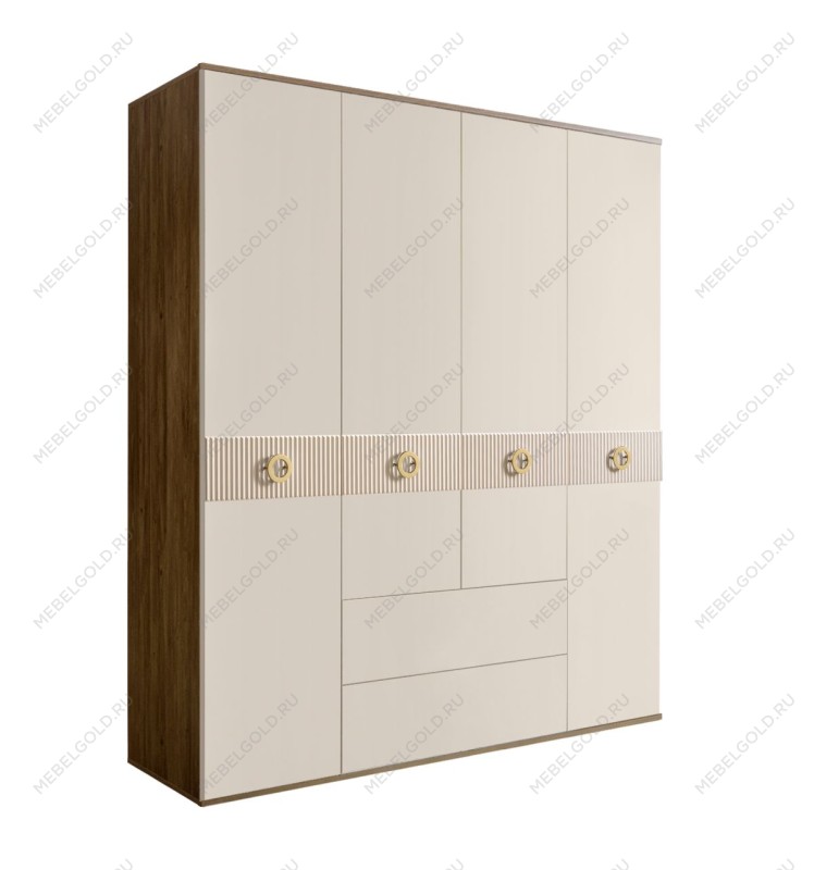 Шкаф 4-х дверный с ящиками Bogemia Woodline Fi (Слоновая кость/Золото) БМШ2/41