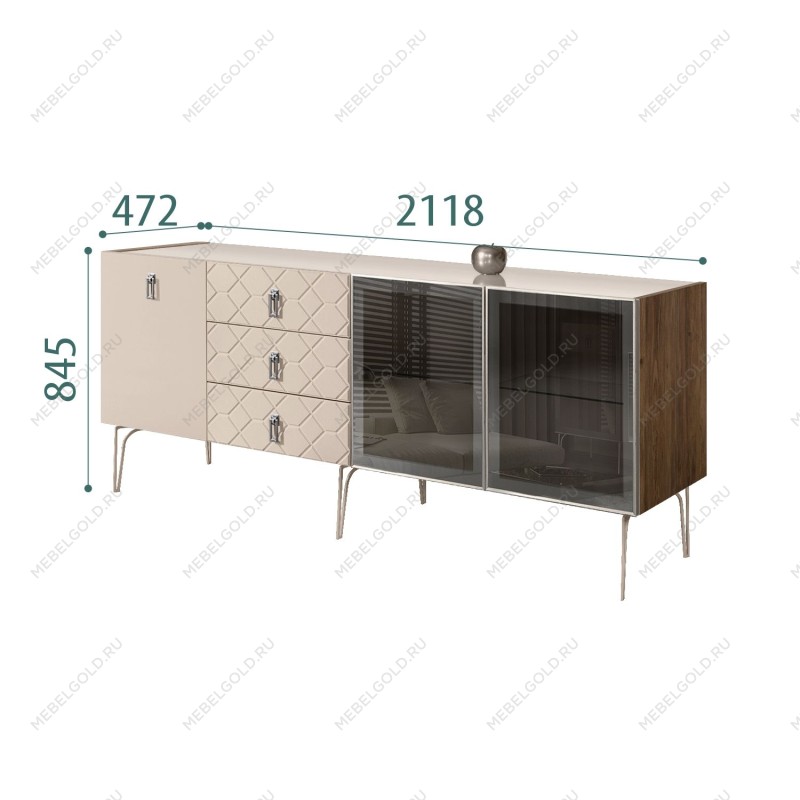 Комод 2.1м Bogemia Woodline Fa (Ваниль) (Lakobel/Хром) БМКМ-5[5][10]