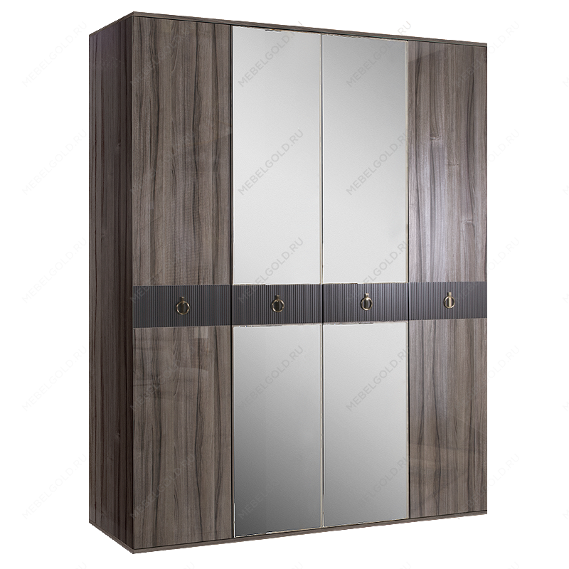 Шкаф 4-х дверный с зеркалом Римини СОЛО (Орех империя/Золото) РМШ1/4(s)